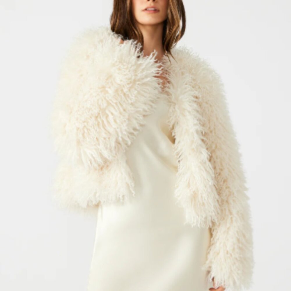 Steve Madden-Faux Shaggy Fur Cream Jacket